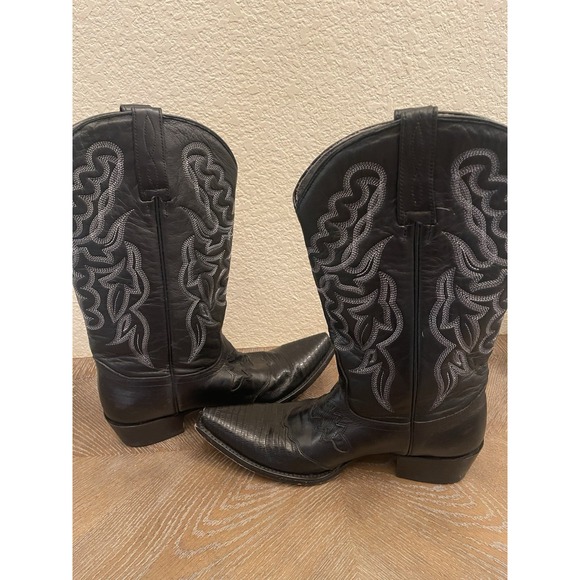 King Exotic Men's BLACK SNIP TOE GENUINE Lizard WESTERN COWBOY BOOT Size 7.5 - Picture 3 of 5
